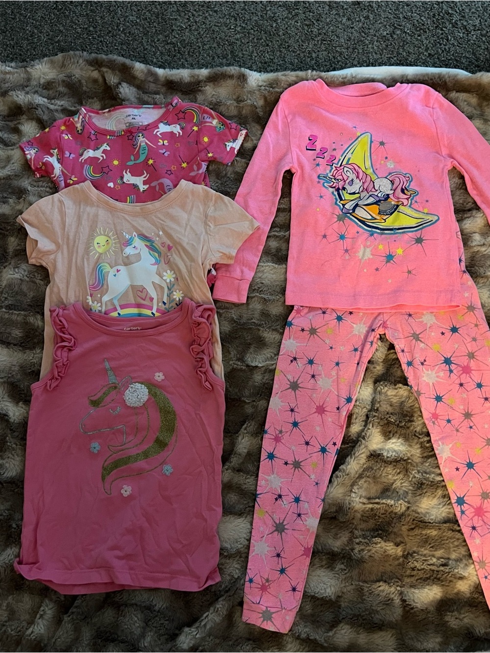 Mixed Brands Girls 4T 4pc Unicorn Mermaid Pink Pajama Set & Top Lot